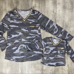 Mom and me Camo sequin Vneck top